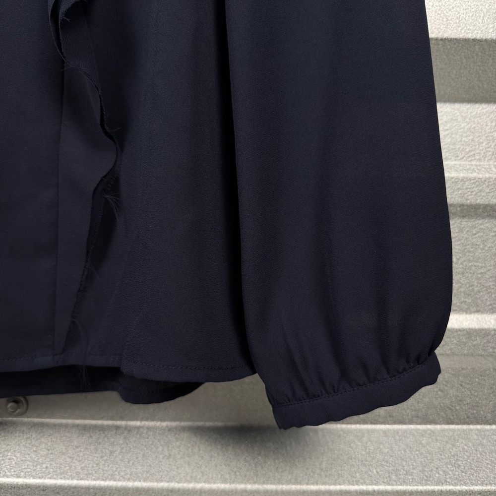 Banana Republic Navy Blue Chiffon Ruffle Front V-Neck Long Sleeve Blouse Size S - Picture 8 of 12